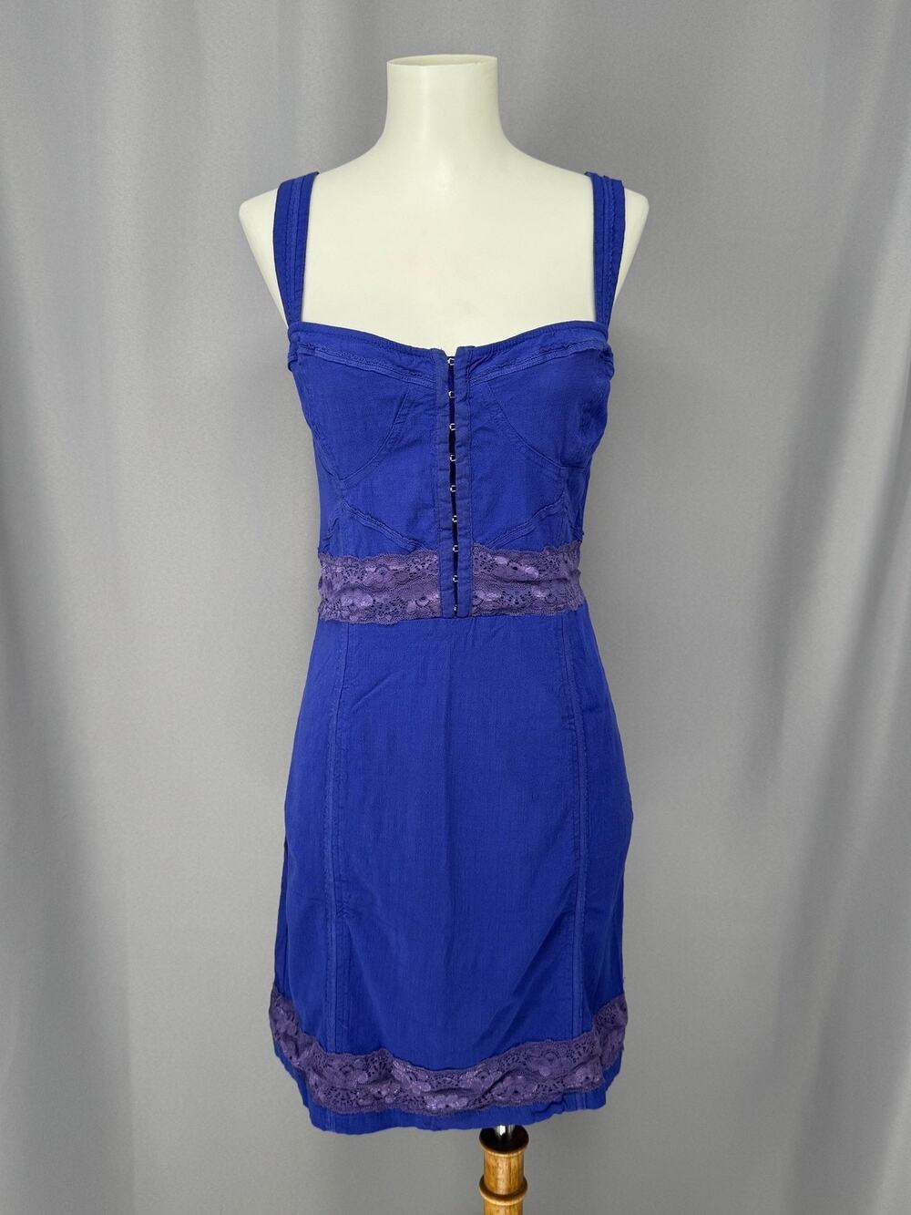 Free People Intimately Dress Large Blue Lace Slip Mini Corset Y2K Bodycon Whimsy